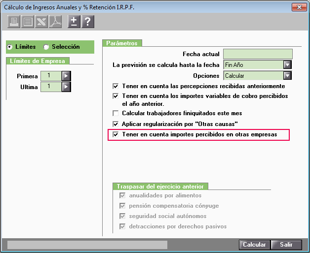 tener en cuenta importe de otras empresas